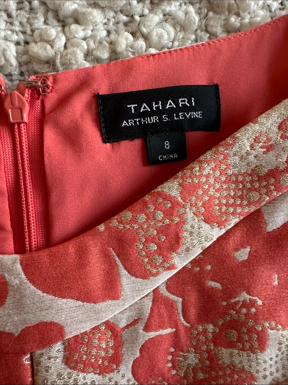 NWT Tahari Arthur Levine Retro Coral and Gold Brocade Cocktail Dress “Bonnie” - Picture 8 of 15
